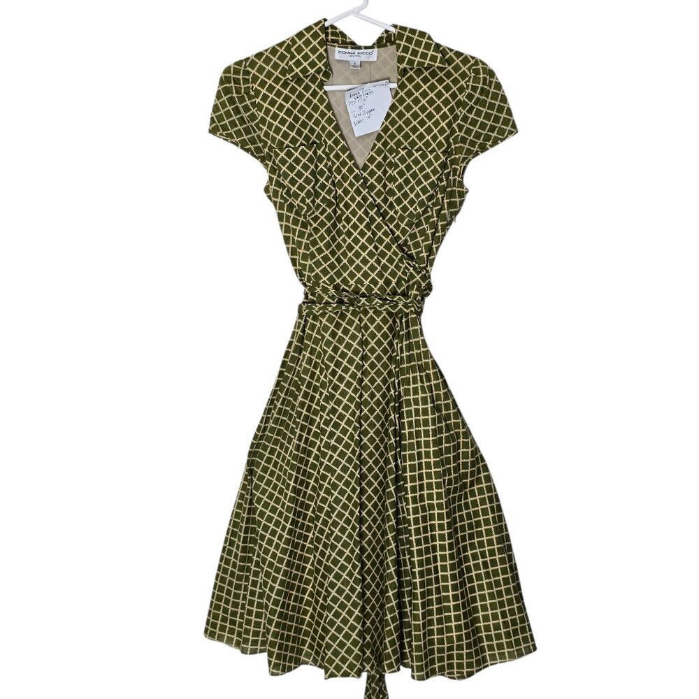 Diane von Furstenberg Olive Grid Wrap Dress